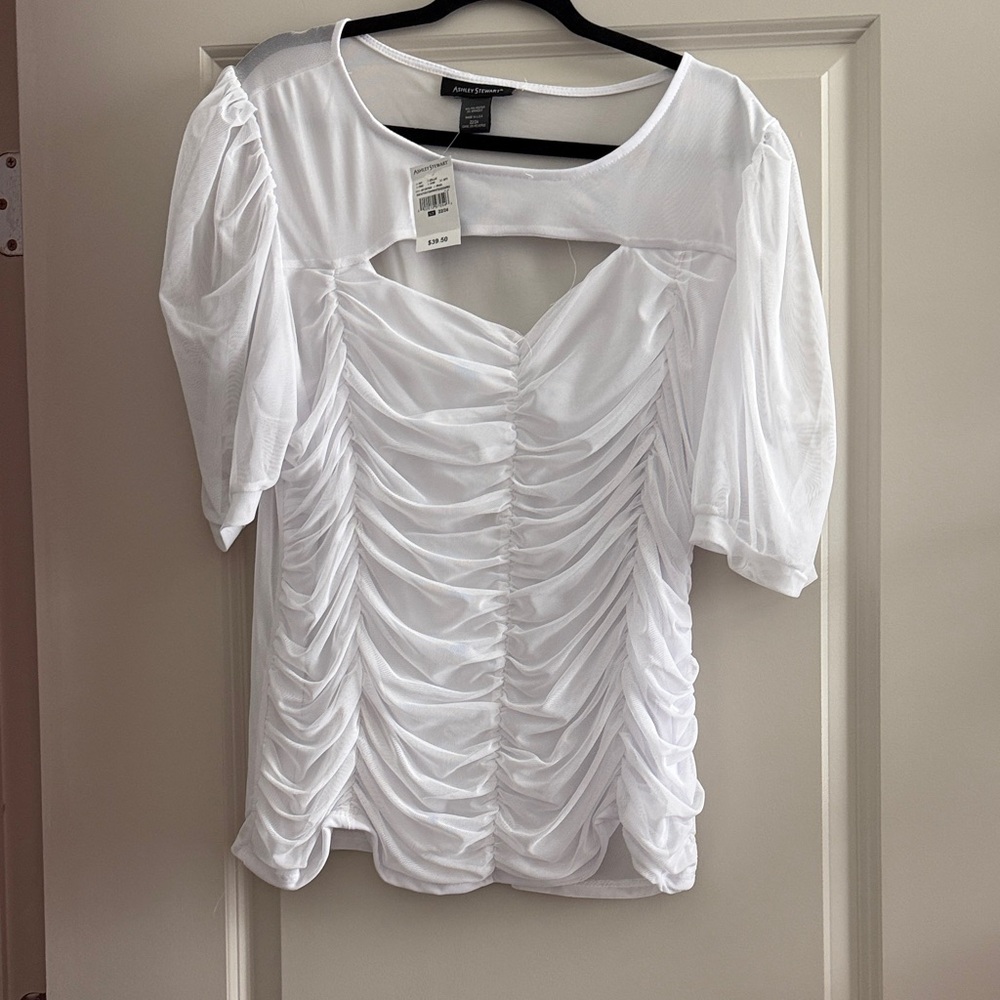 Ashley Stewart White Ruched Blouse